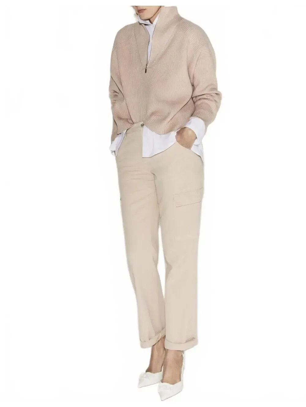 Mango Boyfriend Pocket Cargo Jeans Pants NWT Ecru Beige Size 2 US / 34 EUR